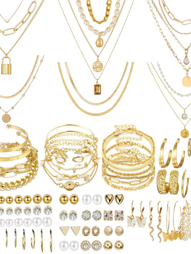 69 Pieces Gold Jewelry Set For Women Fashion Costume Jewelry Gold Plated Necklac